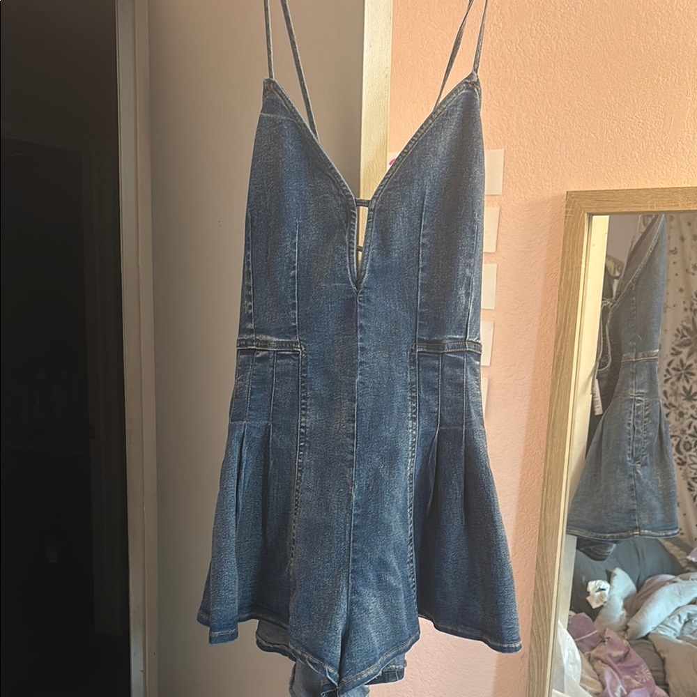 Windsor Denim Blue Backless Romper Dress